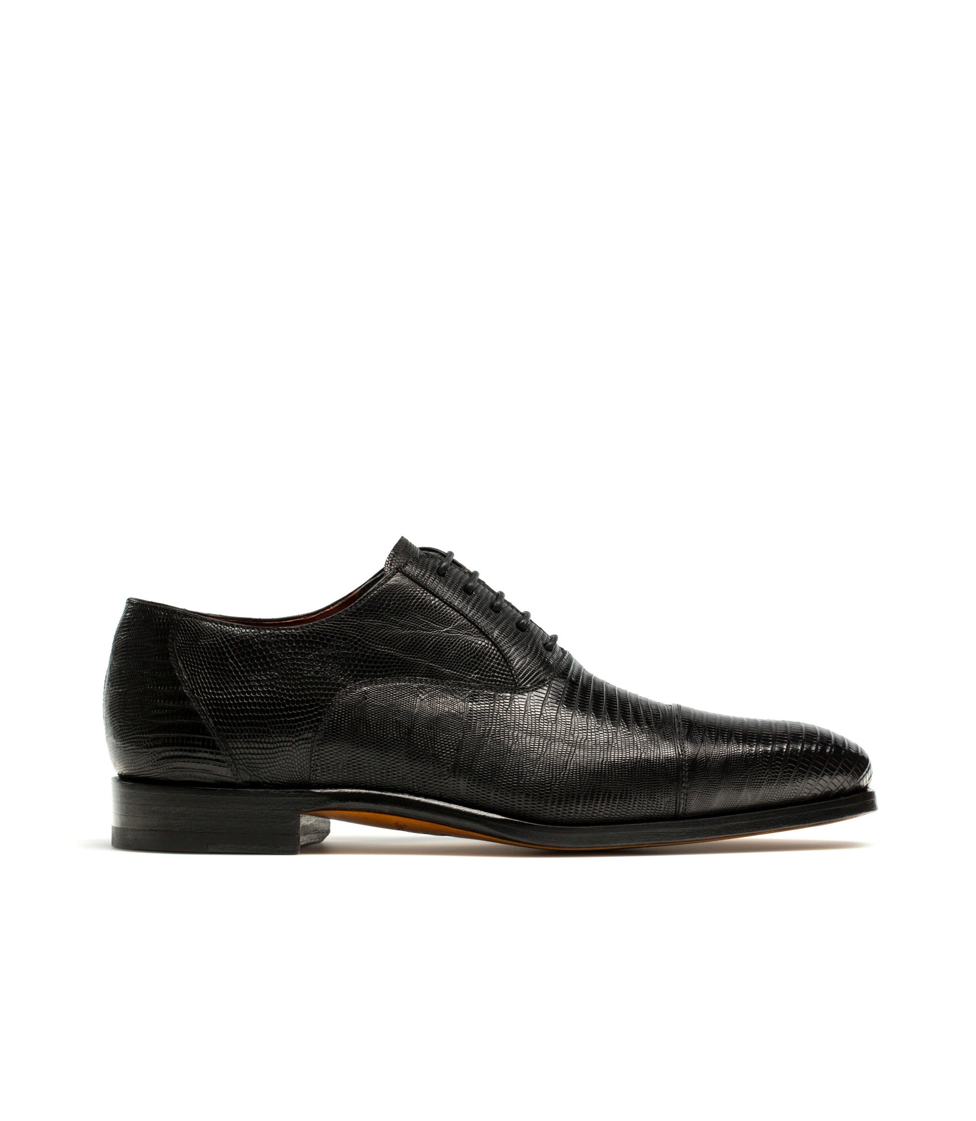 Height Increasing Goodyear Welted Lamego Black Leather Croc Print Oxford With Violin Leather Sole