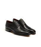 Flat Feet Shoes - Goodyear Welted Lamego Black Leather Croc Print Oxford With Violin Leather Sole with Arch Support