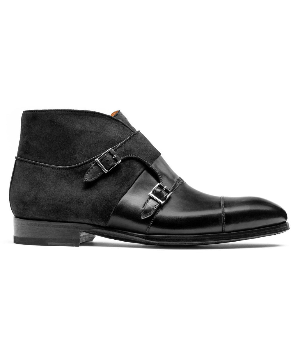 Height Increasing Black Suede & Leather Philadel Monk Strap Boots