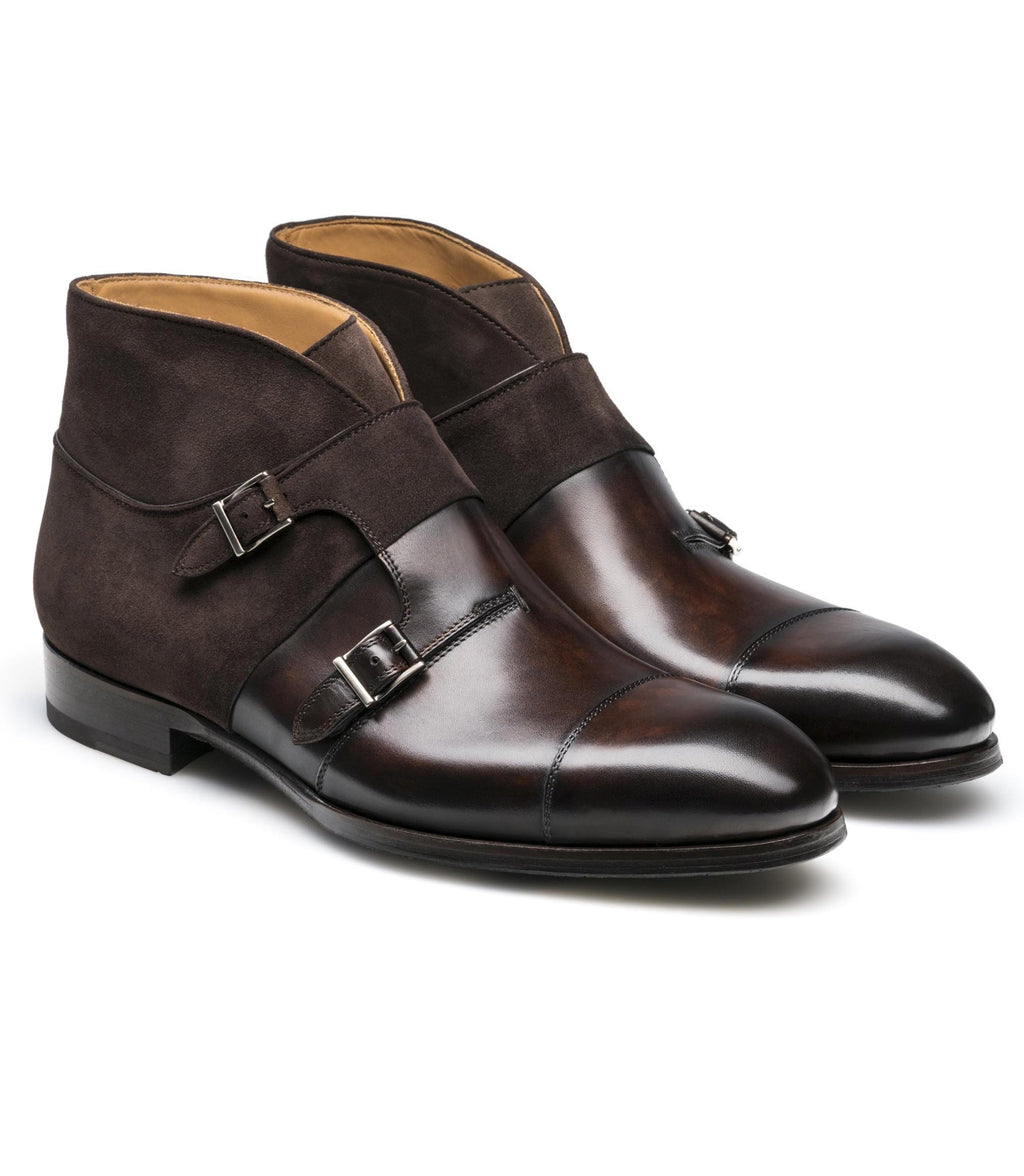 Brown Leather Batasang Monk Strap Boots