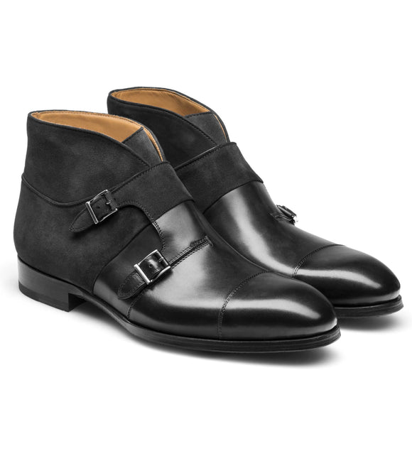 Flat Feet Shoes - Black Suede & Leather Philadel Monk Strap Boots with Arch Support