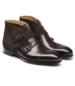 Flat Feet Shoes - Brown Leather Batasang Monk Strap Boots with Arch Support