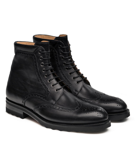 Height Increasing Black Leather Rennes Chunky Oxford Boots
