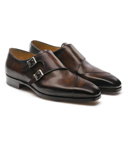 Height Increasing Brown Leather Nycoshy Monk Strap Shoes