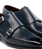 Flat Feet Shoes - Navy Blue Leather Wansdyke Monk Strap Shoes with Arch Support