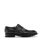 Flat Feet Shoes - Black Leather Portneuf Chunky Monk Strap Shoes with Arch Support