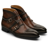 Flat Feet Shoes - Brown Leather Cosham Monk Strap Boots with Arch Support