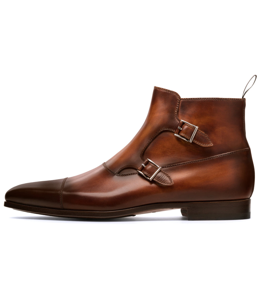 Height Increasing Brown Leather Bordeaux Monk Strap Boots