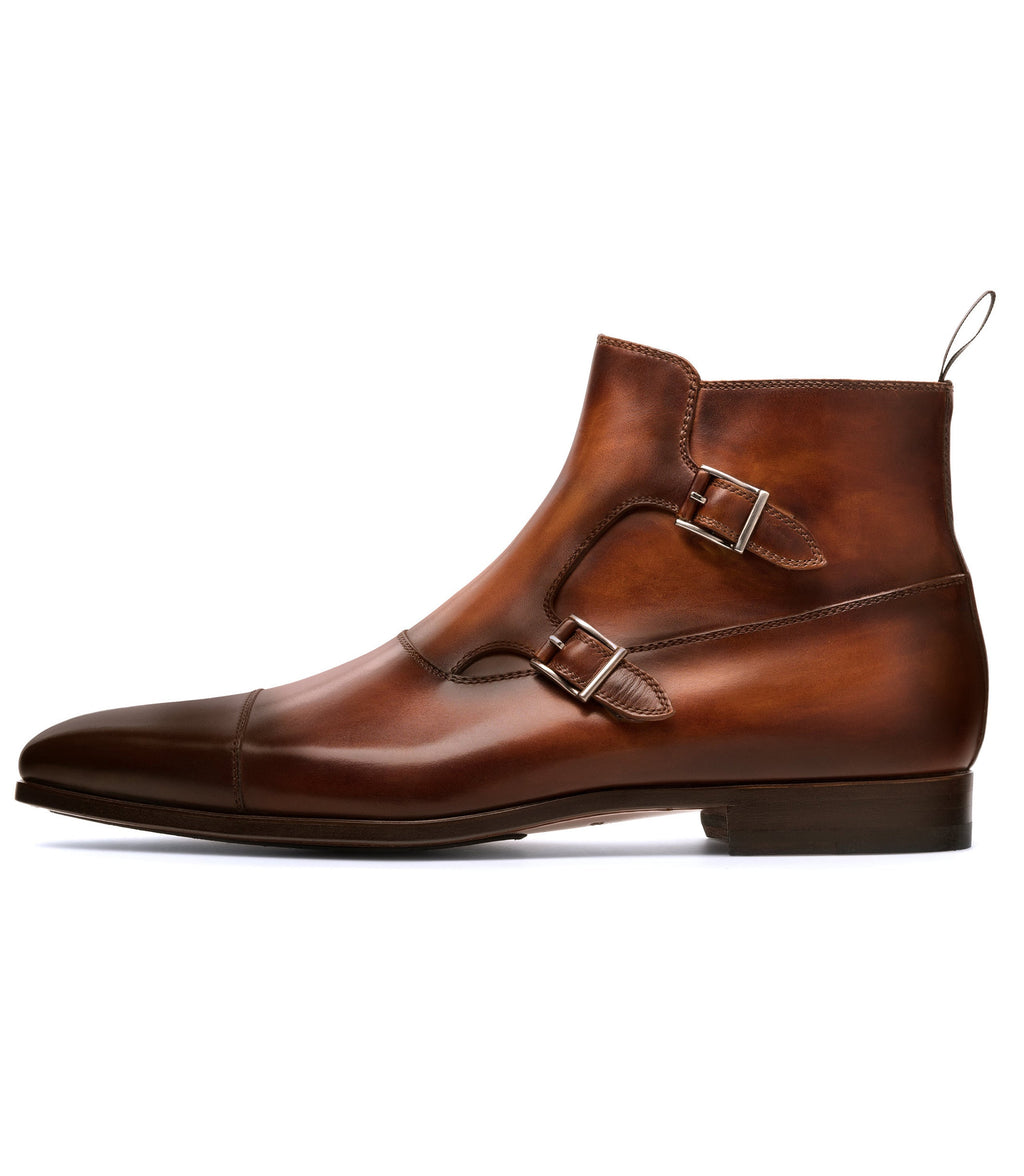Height Increasing Brown Leather Bordeaux Monk Strap Boots