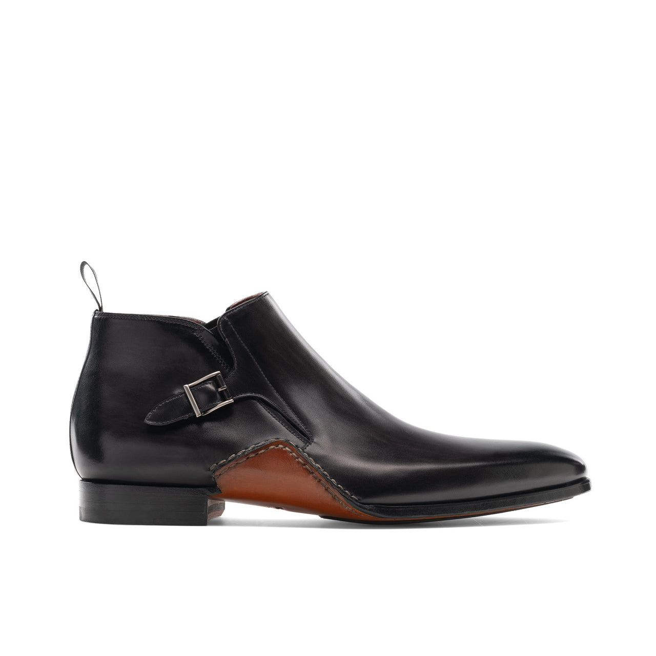 Height Increasing Black Leather Forbes Single Monk Boot