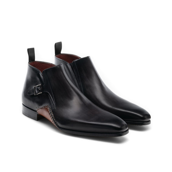 Height Increasing Black Leather Forbes Single Monk Boot