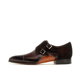 Height Increasing Brown Leather & Sude Bourke Monk Straps Shoes