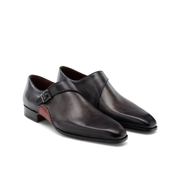 Flat Feet Shoes - Black Leather Bathurst Monk Straps Shoes with Arch Support