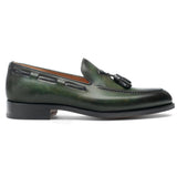 Height Increasing Olive Green Leather Barbican Tassel Loafers