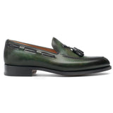 Flat Feet Shoes - Olive Green Leather Barbican Tassel Loafers with Arch Support