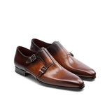 Flat Feet Shoes - Tan & Brown Leather Ballina Monk Straps Shoes with Arch Support