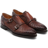 Flat Feet Shoes - Brown Braided Leather Holloway Monk Straps with Arch Support
