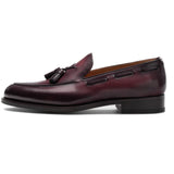 Height Increasing Wine Red Leather Barbican Tassel Loafers