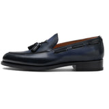 Height Increasing Navy Blue Leather Barbican Tassel Loafers