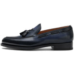 Navy Blue Leather Barbican Tassel Loafers