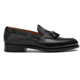 Height Increasing Black Leather Barbican Tassel Loafers