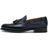 Flat Feet Shoes - Navy Blue Leather Barbican Tassel Loafers with Arch Support