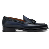 Navy Blue Leather Barbican Tassel Loafers