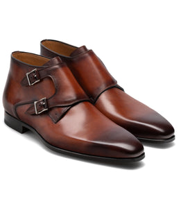 Height Increasing Brown Leather Chambery Monk Strap Boots