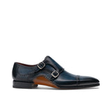 Flat Feet Shoes - Navy Blue Leather Victoria Monk Strap Shoes with Arch Support