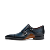 Height Increasing Navy Blue Leather Victoria Monk Strap Shoes