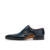 Navy Blue Leather Victoria Monk Strap Shoes