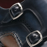 Navy Blue Leather Victoria Monk Strap Shoes