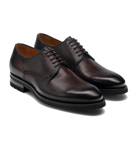 Height Increasing Brown Leather Scripton Chunky Derby Shoes