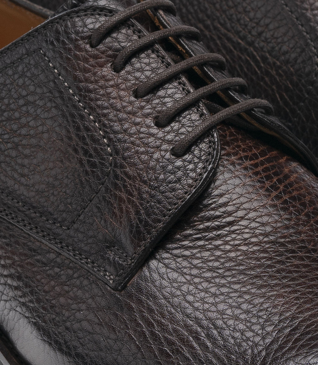 Height Increasing Brown Leather Scripton Chunky Derby Shoes