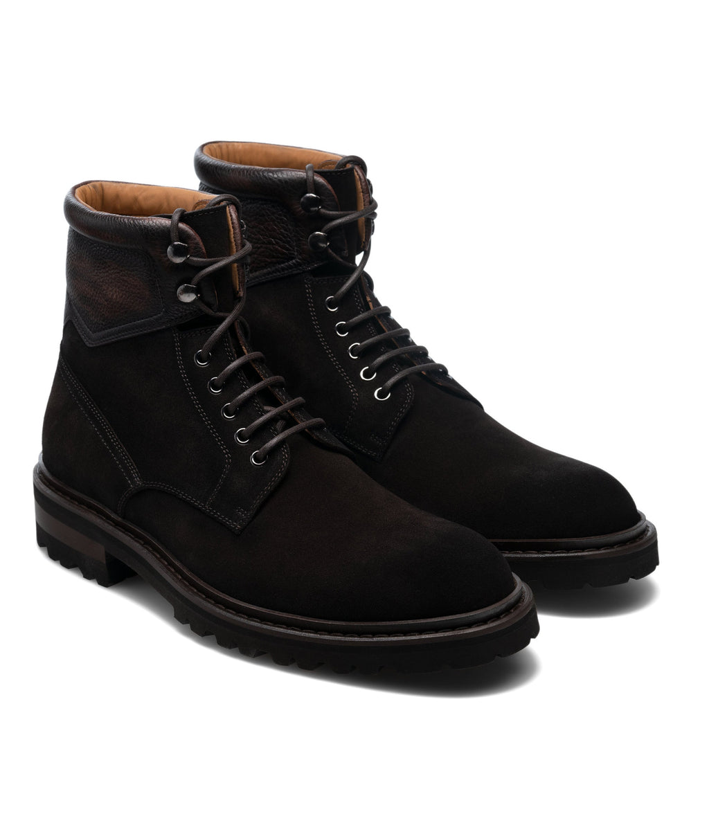 Height Increasing Brown Suede Boston Chunky Oxford Boots