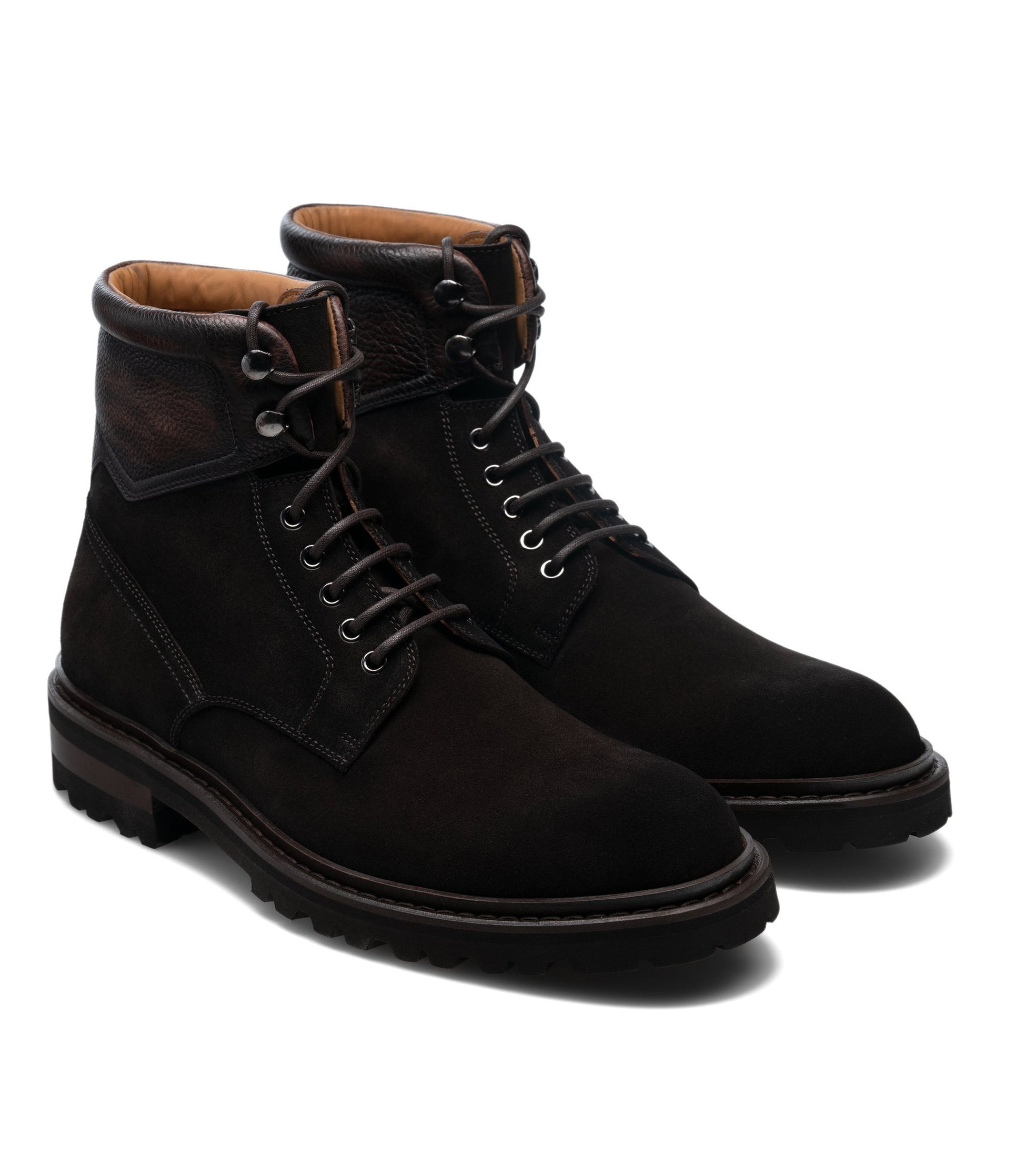 Flat Feet Shoes - Brown Suede Boston Chunky Oxford Boots with Arch Support - Hiking and Trekking Boots