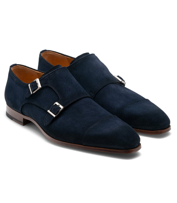 Height Increasing Blue Suede Gariton Monk Strap Shoes