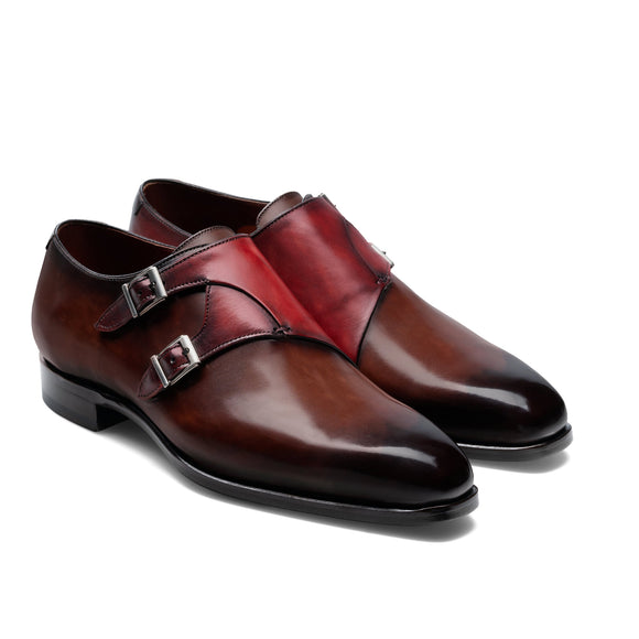 Flat Feet Shoes - Brown Leather Hartlepool Monk Strap Shoes with Arch Support