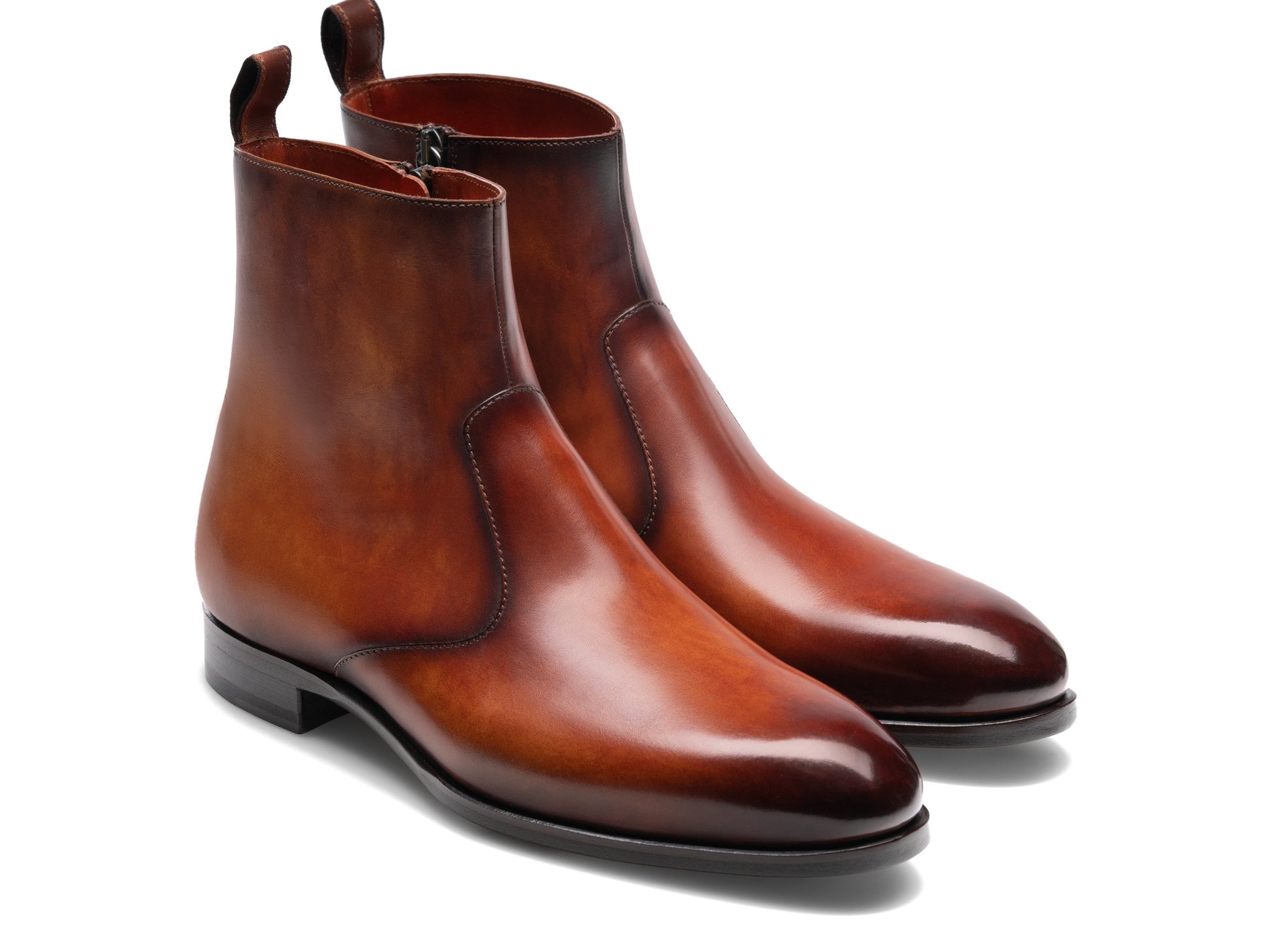 Tan Leather Burow Zipper Boots