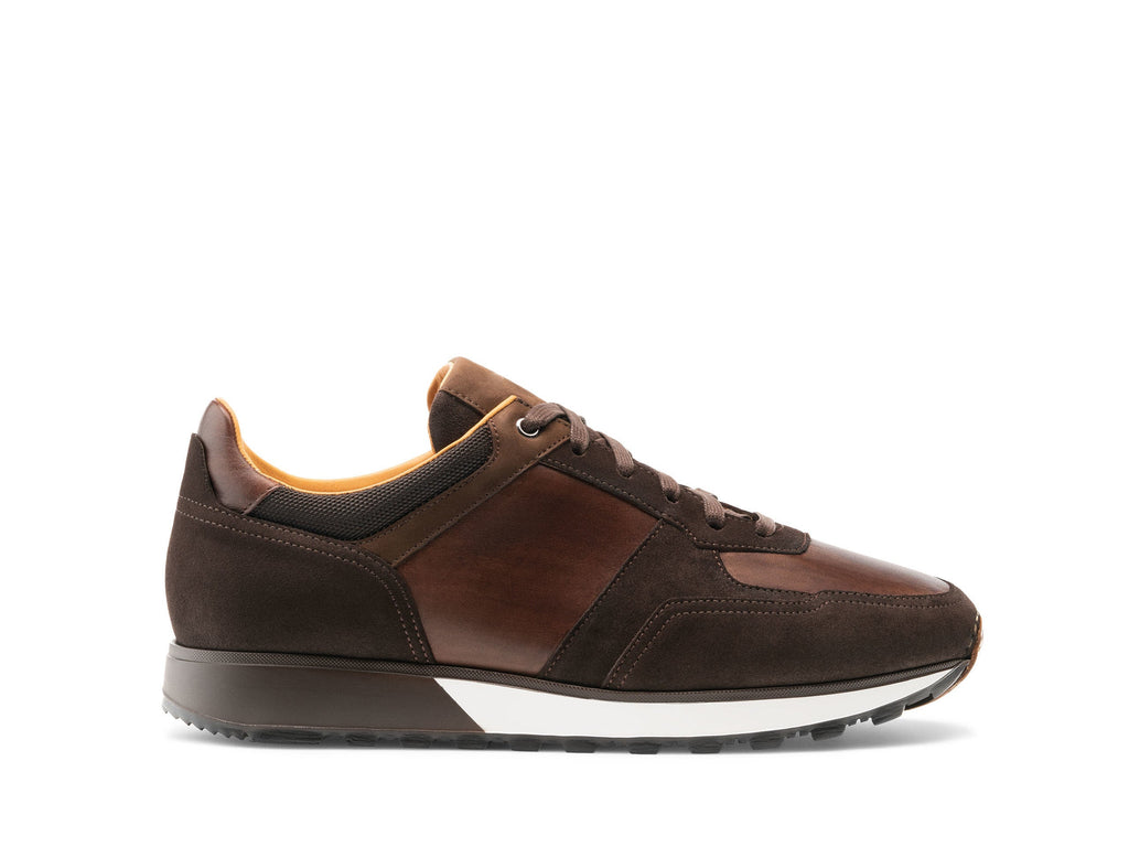 Height Increasing Brown Suede and Leather Nausori Lace Up Running Sneaker Shoes