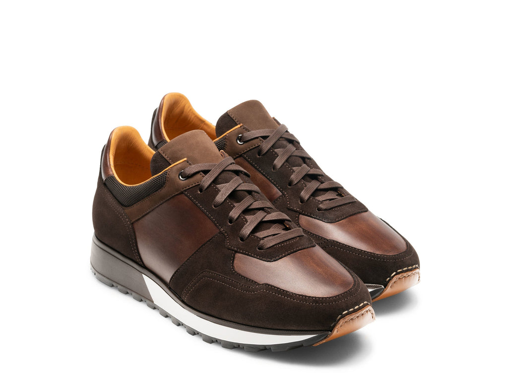 Height Increasing Brown Suede and Leather Nausori Lace Up Running Sneaker Shoes