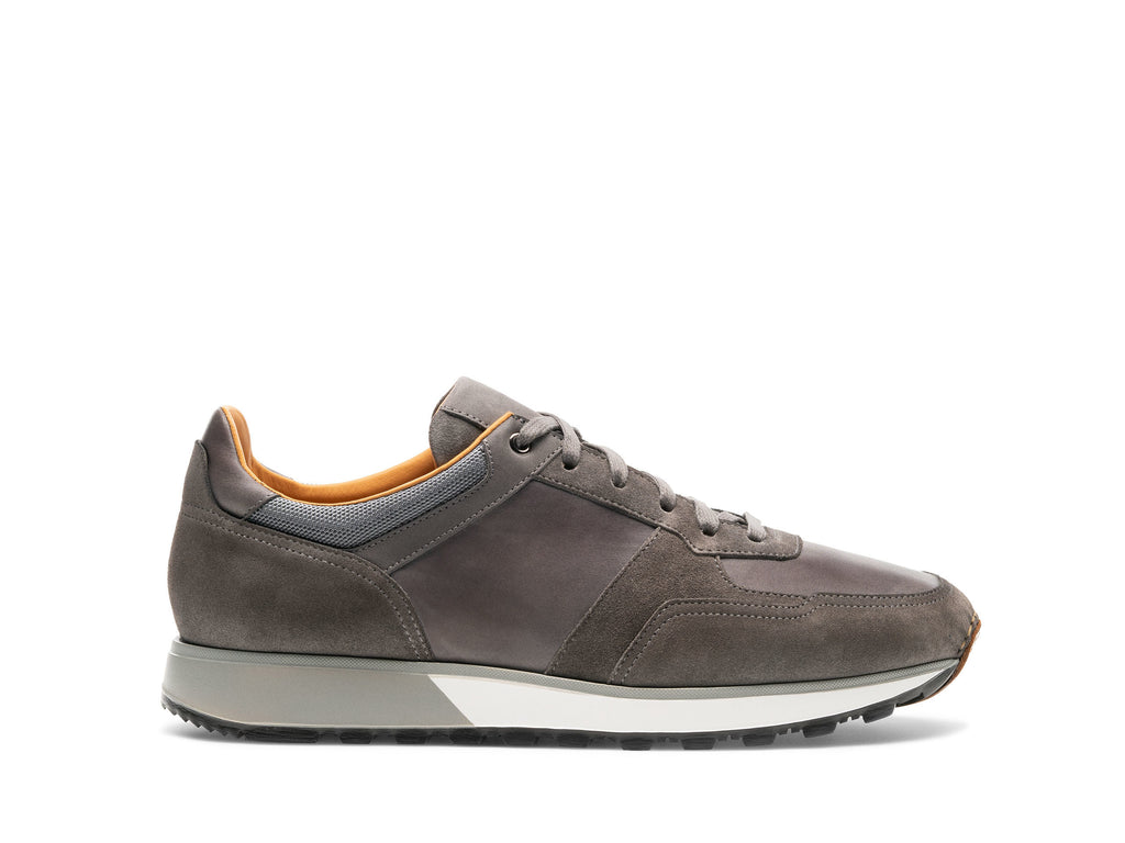 Grey Suede and Leather Nausori Lace Up Running Sneaker Shoes