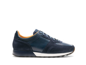 Height Increasing Navy Blue Suede and Leather Nausori Lace Up Running Sneaker Shoes