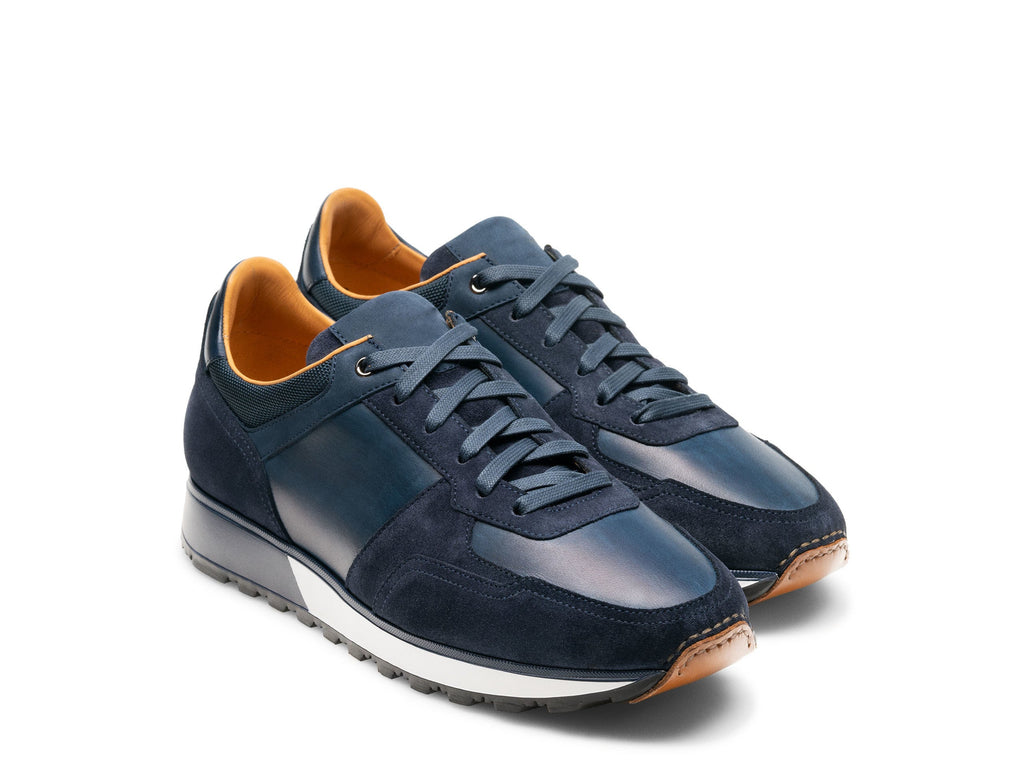 Height Increasing Navy Blue Suede and Leather Nausori Lace Up Running Sneaker Shoes