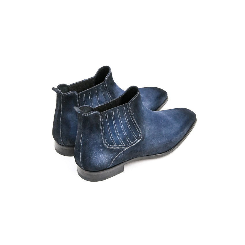 Goodyear Welted Cadaval Denim Blue Suede Chelsea Boot with Violin Leather Sole