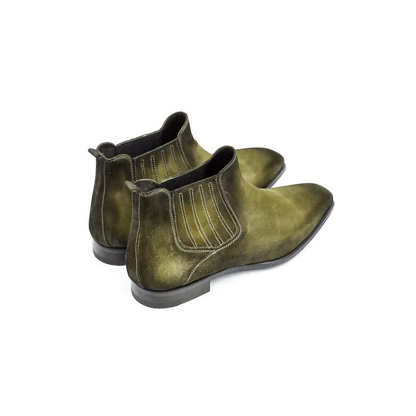 Flat Feet Shoes - Goodyear Welted Cadaval Green Suede Chelsea Boot with Violin Leather Sole with Arch Support