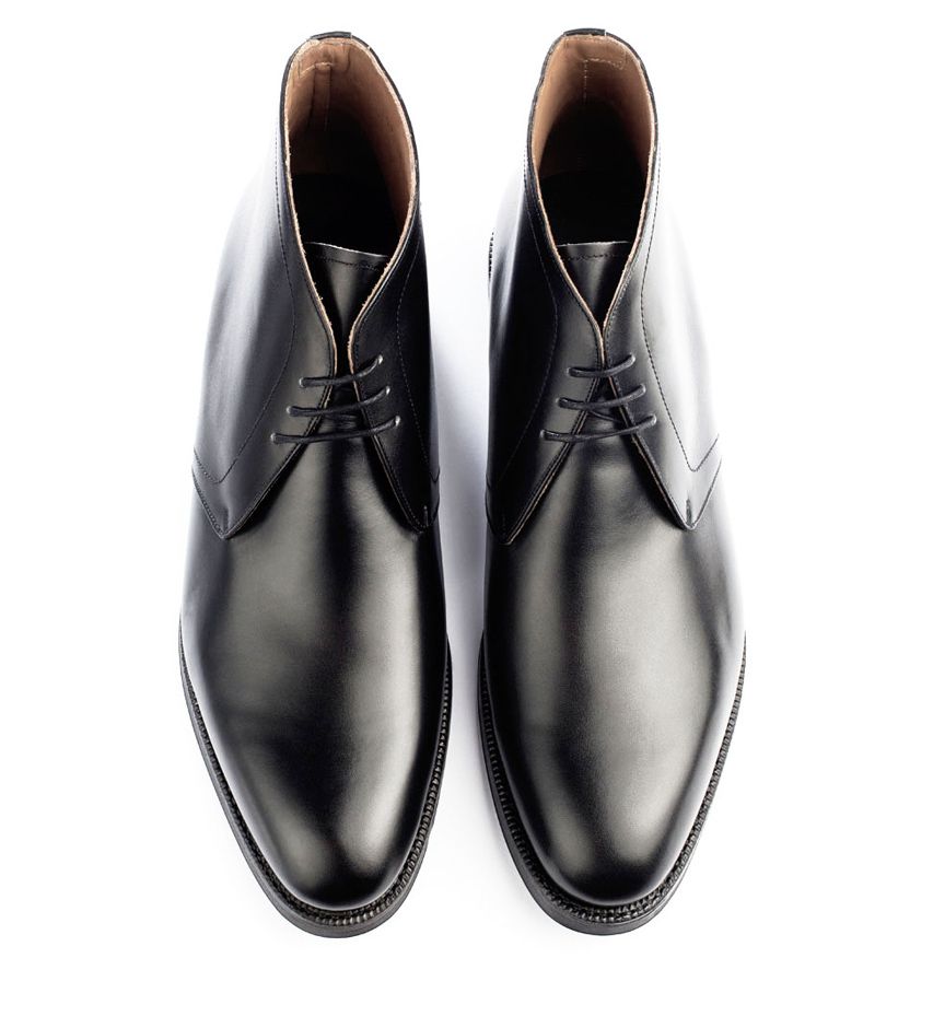 Flat Feet Shoes - Black Leather Fylde Lace Up Chukka Boots with Arch Support