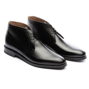 Flat Feet Shoes - Black Leather Fylde Lace Up Chukka Boots with Arch Support