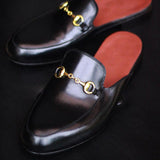 Flat Feet Shoes - Black Leather Leiria Horsebit Slippers with Arch Support