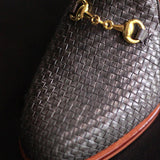 Black Woven Braided Leather Leiria Horsebit Slippers